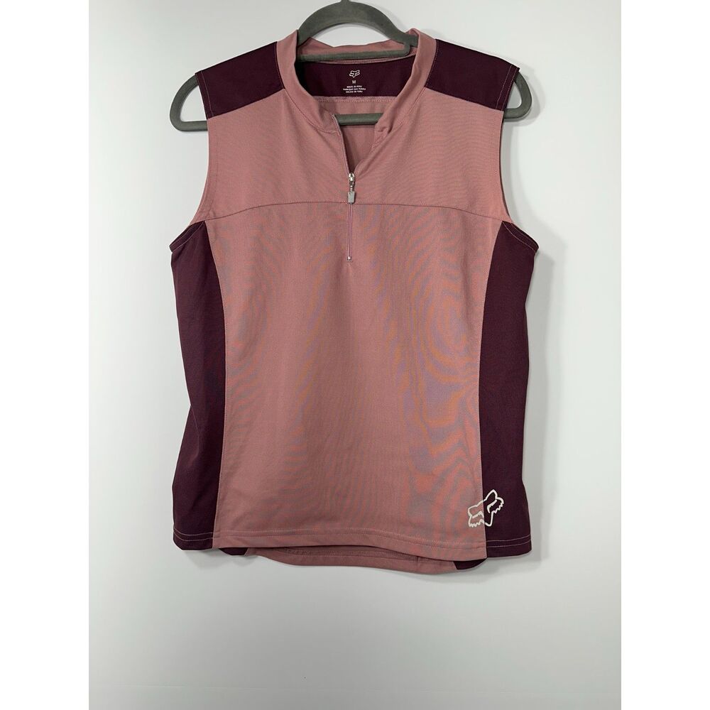 Fox Racing Women’s M Sleeveless Cycling Jersey 1/4 Zip Pink Burgundy MTB Bike